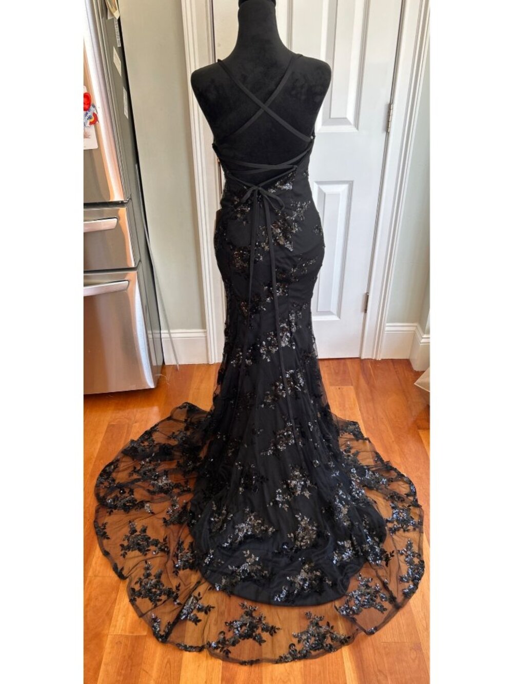 NWT Stacee’s Black Floral Whimsygoth Gown Sz 0 Sheer Lace Overlay Prom Dress - Picture 8 of 13